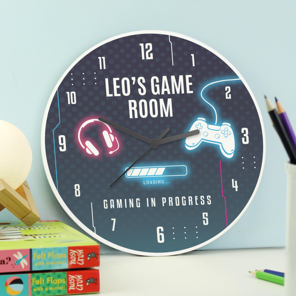 Personalised Gaming Wooden Childrens Clock – alternative view