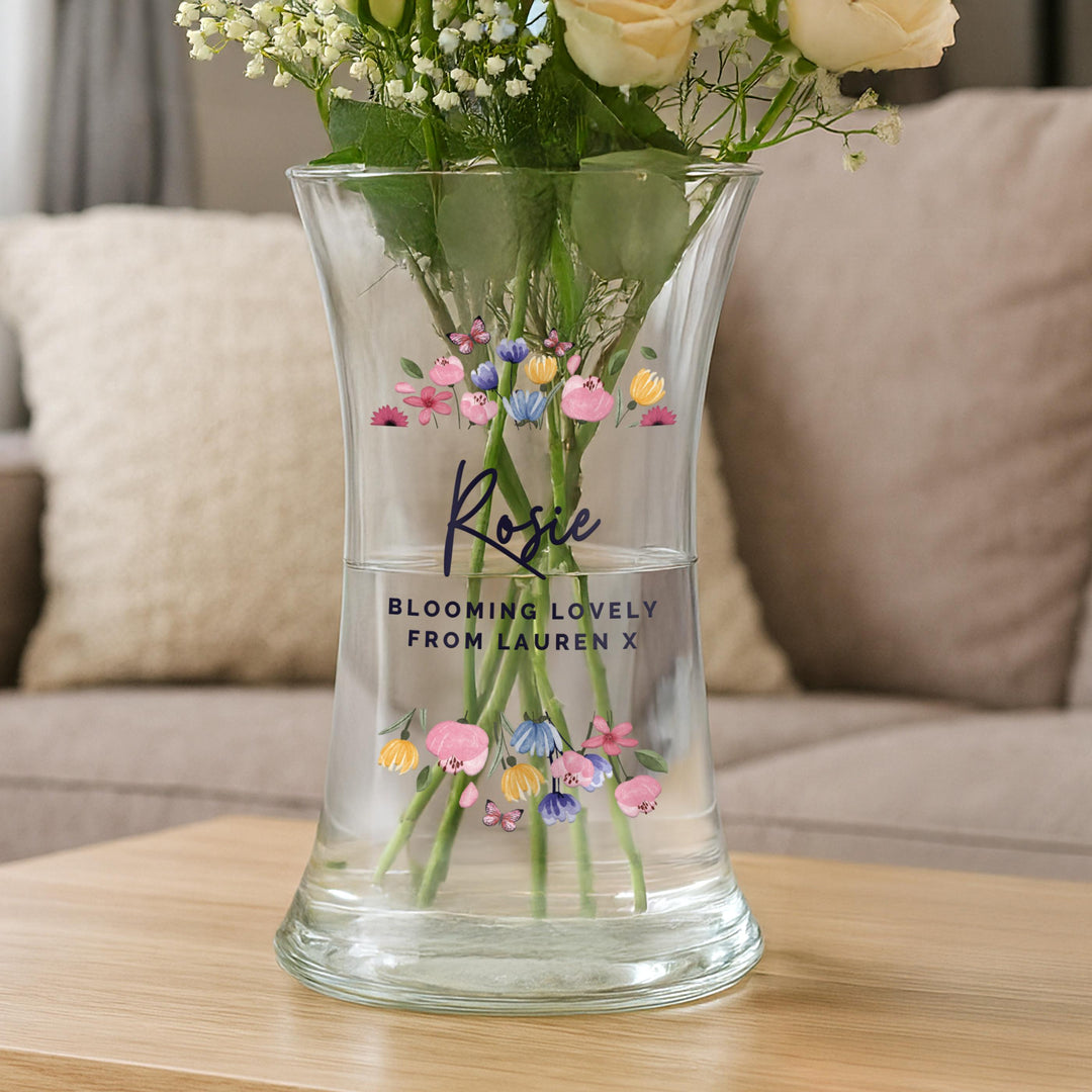 Personalised Bright Floral Waisted Vase, The Personal Shop, personalised gifts