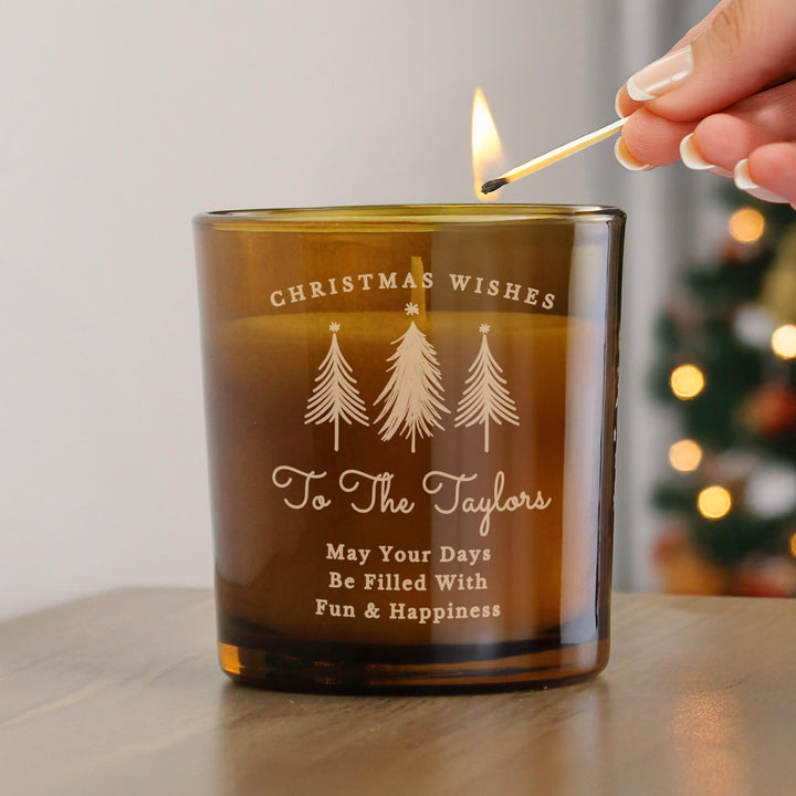 Personalised Christmas Tree Amber Glass Candle – alternative view