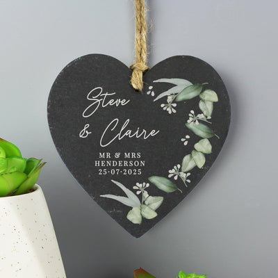 Personalised Botanical Slate Heart Decoration
