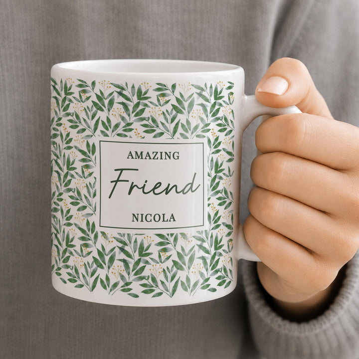 Personalised Leafy Pattern Mug, The Personal Shop, personalised gifts
