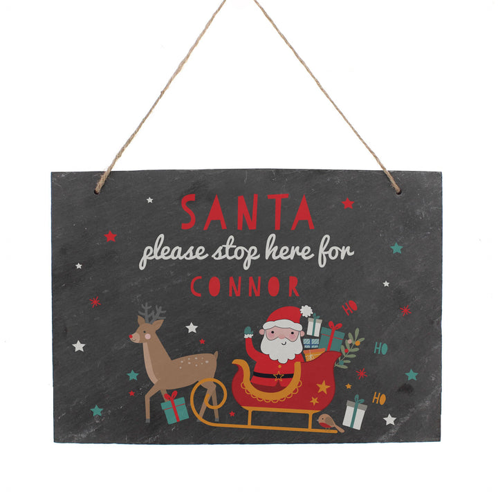 Personalised Santa Stop Here Slate Sign – alternative view
