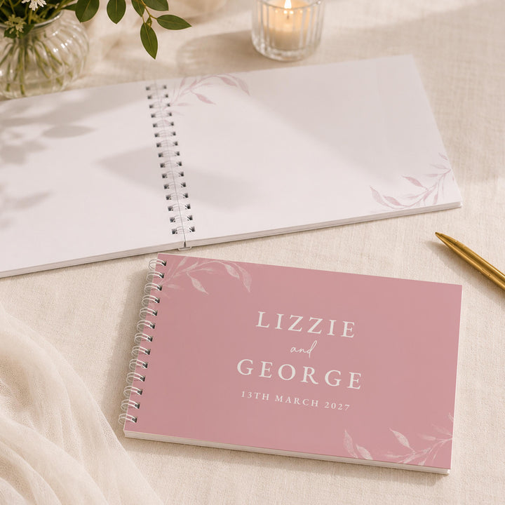 Personalised Botanical Soft Pink Wedding Guest Book, The Personal Shop, personalised gifts