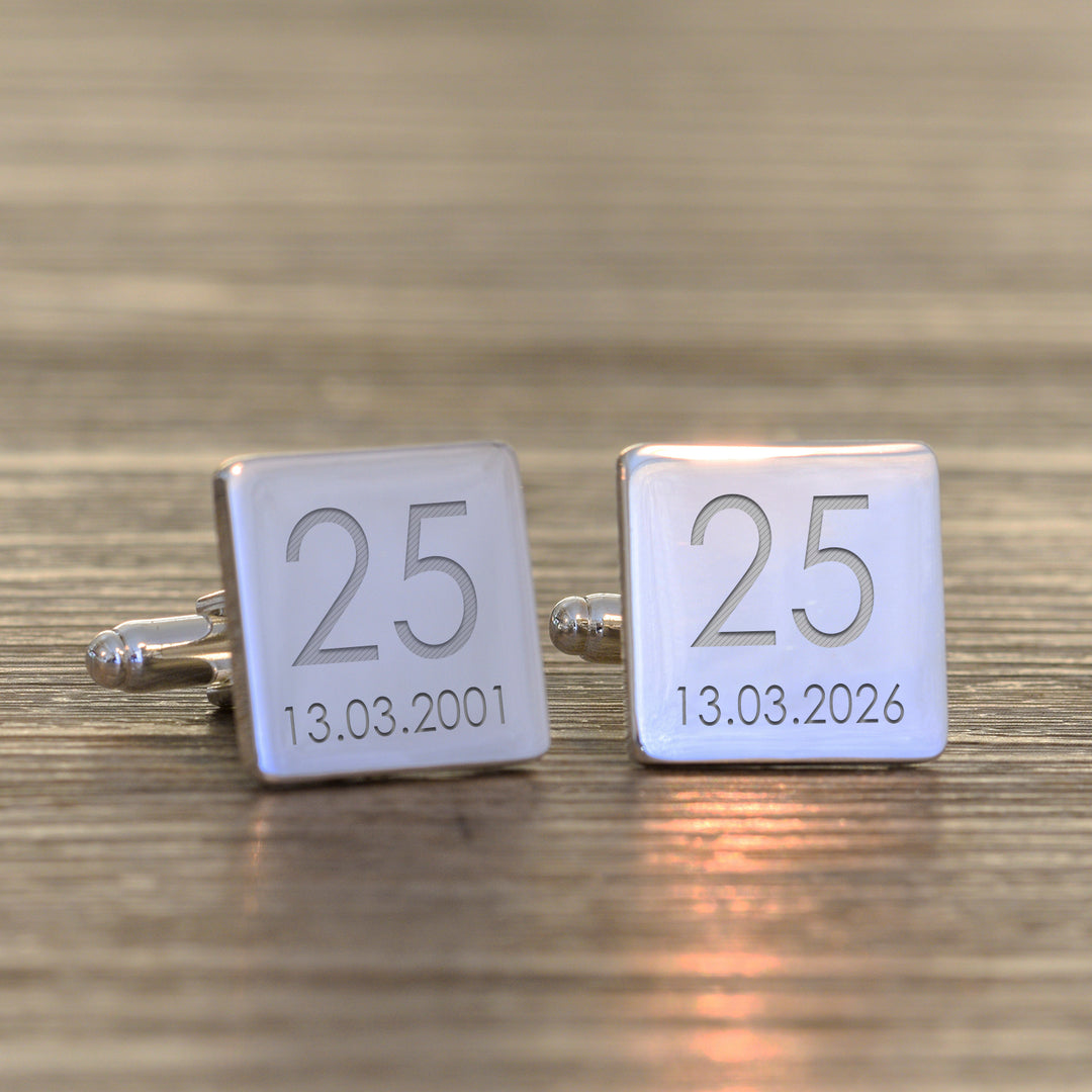 Personalised Year &amp; Dates Anniversary Cufflinks (Silver Finish)