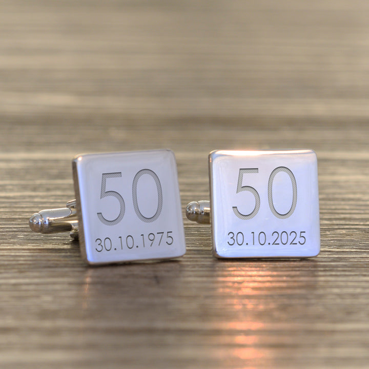 Personalised Year &amp; Dates Anniversary Cufflinks (Silver Finish)