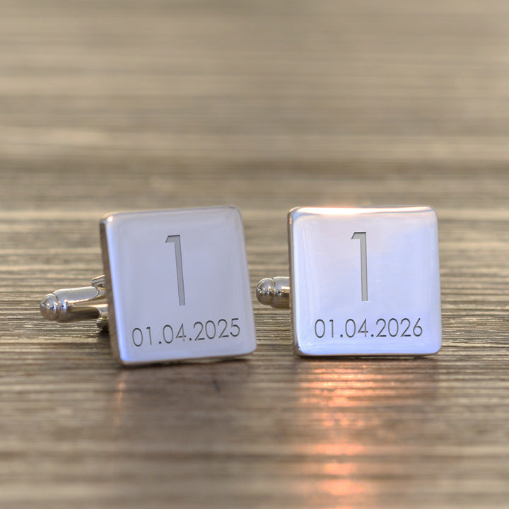 Personalised Year &amp; Dates Anniversary Cufflinks (Silver Finish)