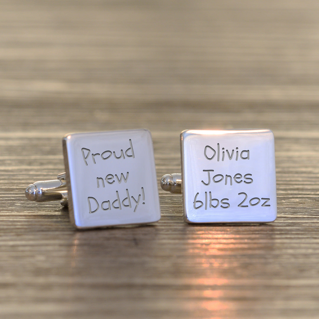 Personalised Proud New Daddy Cufflinks - Silver Finish