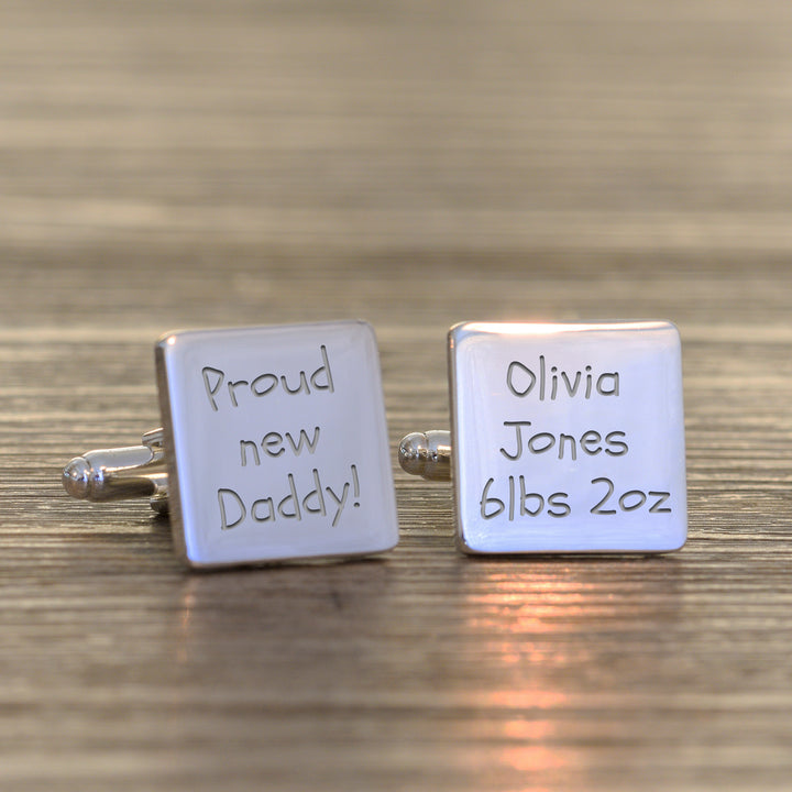 Personalised Proud New Daddy Cufflinks - Silver Finish