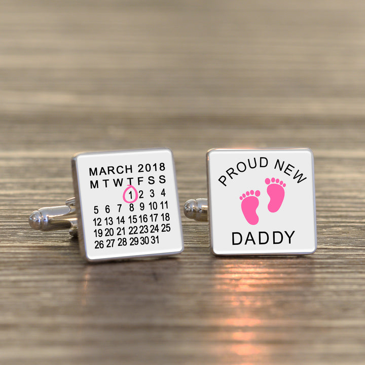 Personalised Proud New Daddy Calendar Cufflinks