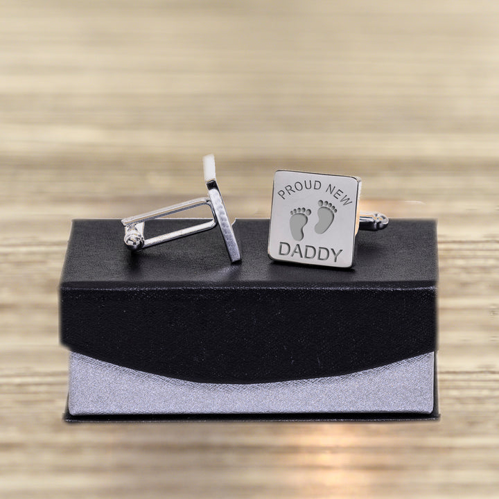 Personalised Proud New Daddy Date Cufflinks - Silver Finish