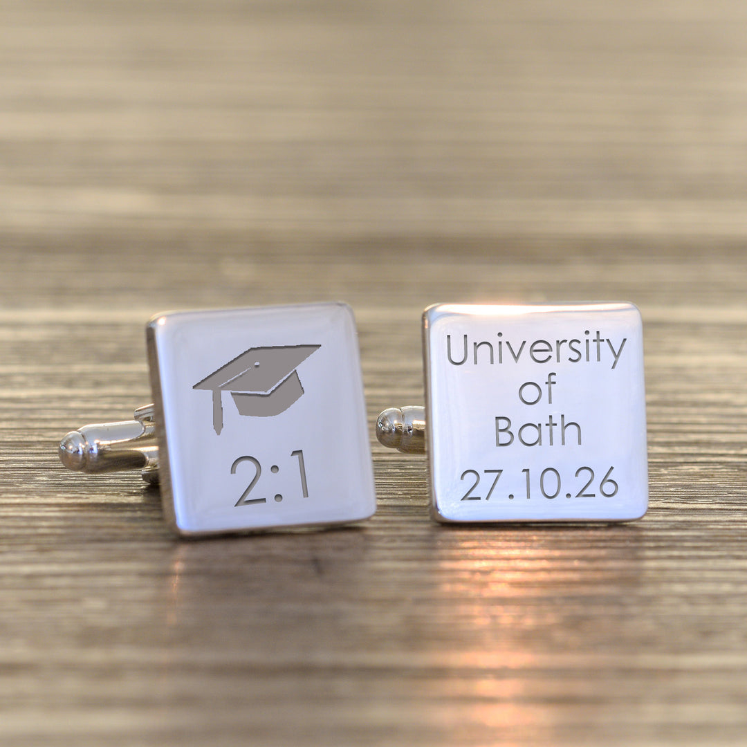 Personalised Graduation Cufflinks in Silver Finish