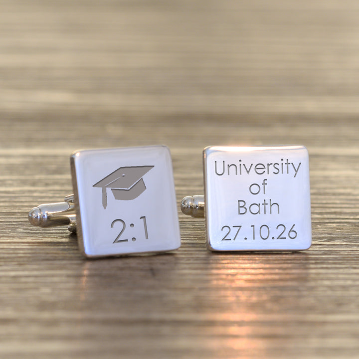 Personalised Graduation Cufflinks in Silver Finish