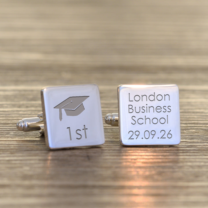 Personalised Graduation Cufflinks in Silver Finish