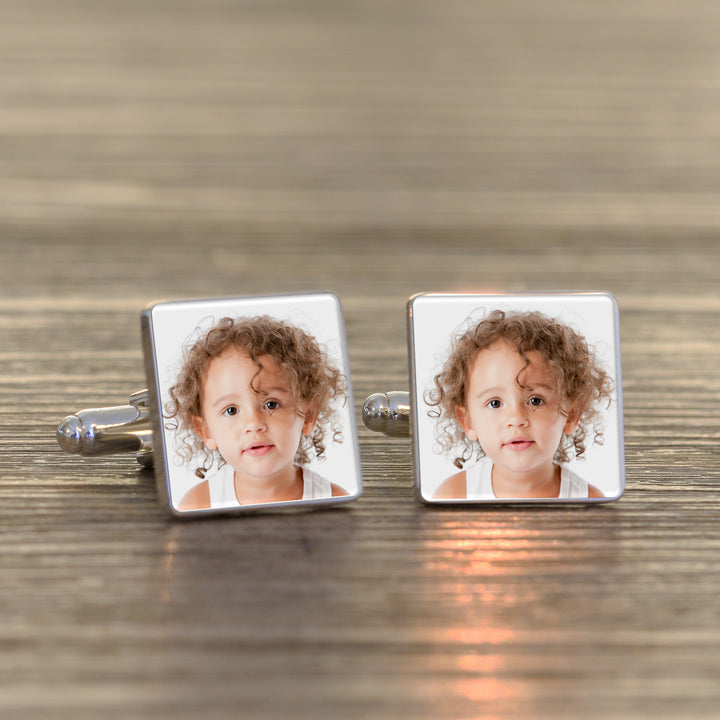 Personalised Photo Upload Square Cufflinks - Silver Finish