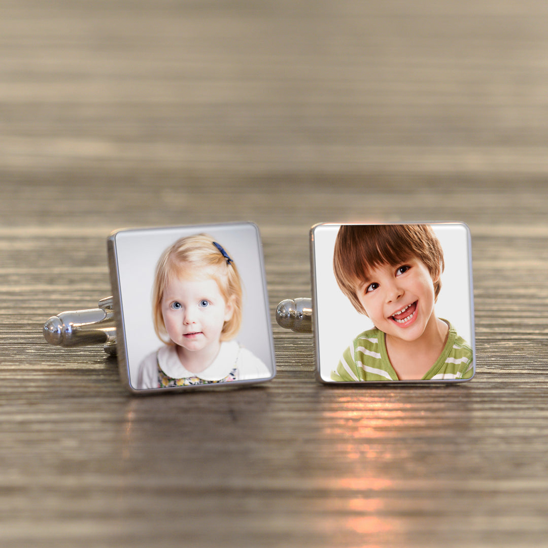 Personalised Photo Upload Square Cufflinks - Silver Finish