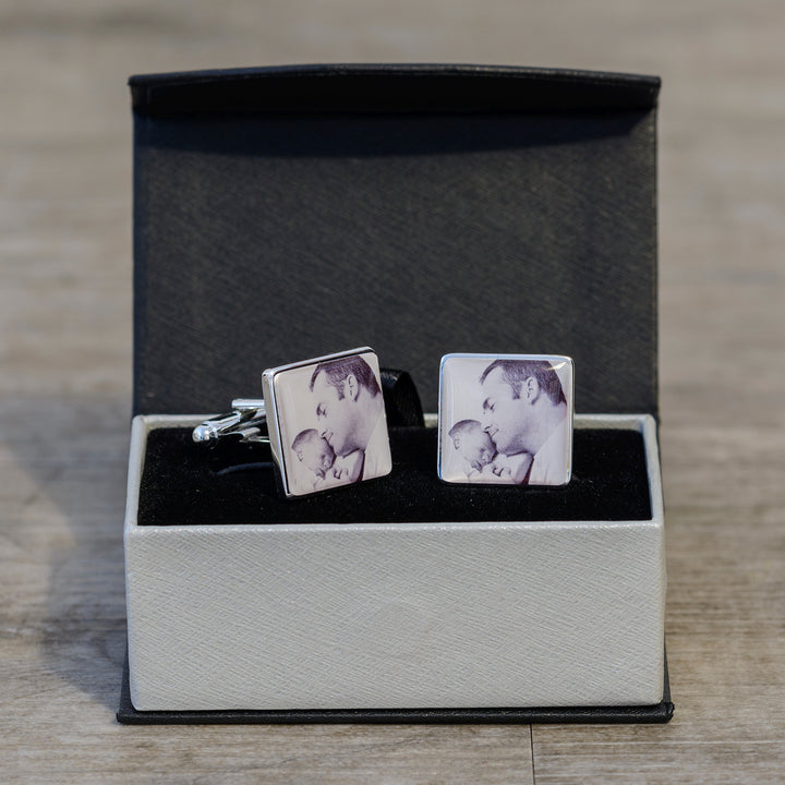 Personalised Photo Upload Square Cufflinks - Silver Finish