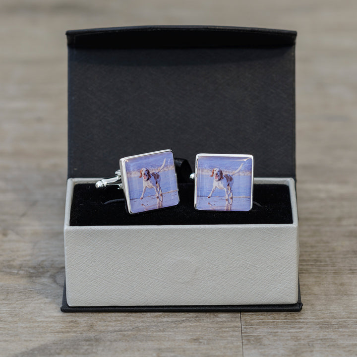 Personalised Photo Upload Square Cufflinks - Silver Finish
