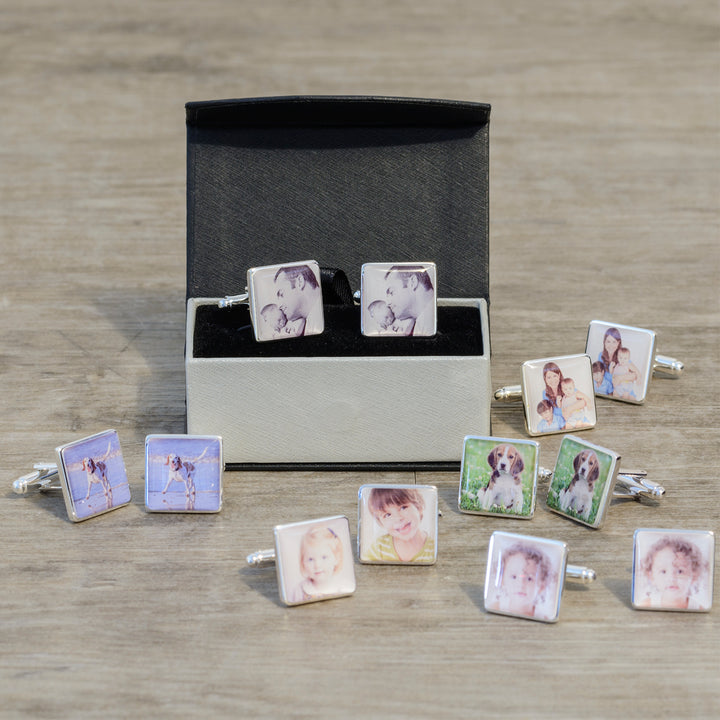 Personalised Photo Upload Square Cufflinks - Silver Finish