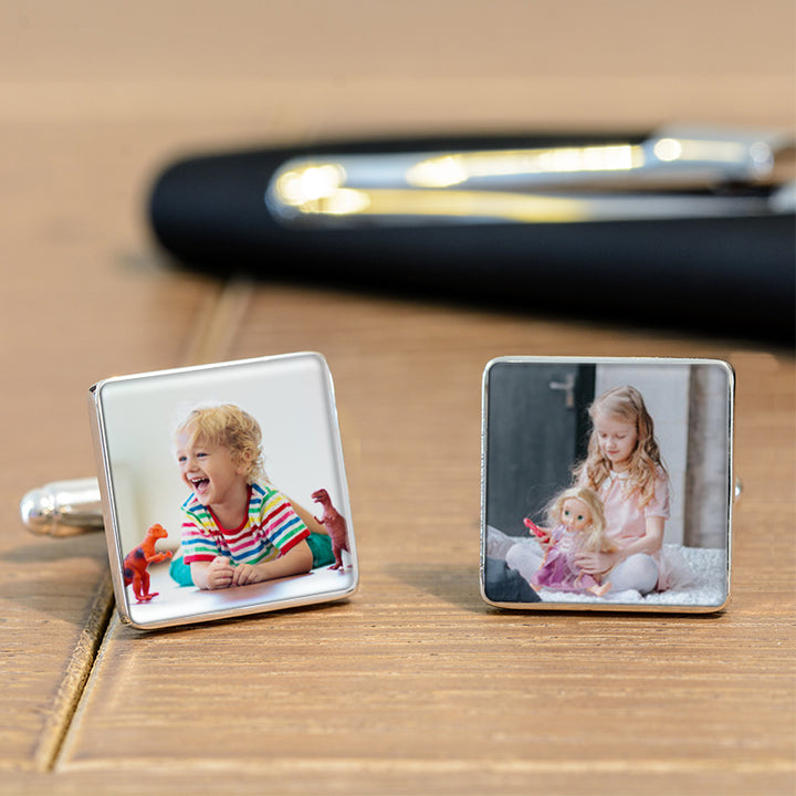 Personalised Photo Upload Square Cufflinks - Silver Finish