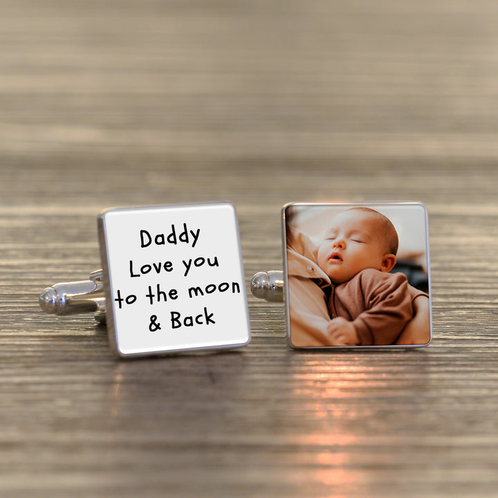 Personalised Daddy Moon &amp; Back Photo Upload Cufflinks