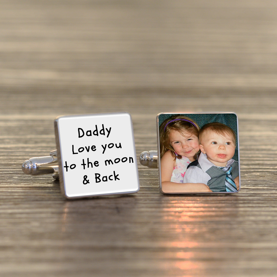 Personalised Daddy Moon &amp; Back Photo Upload Cufflinks