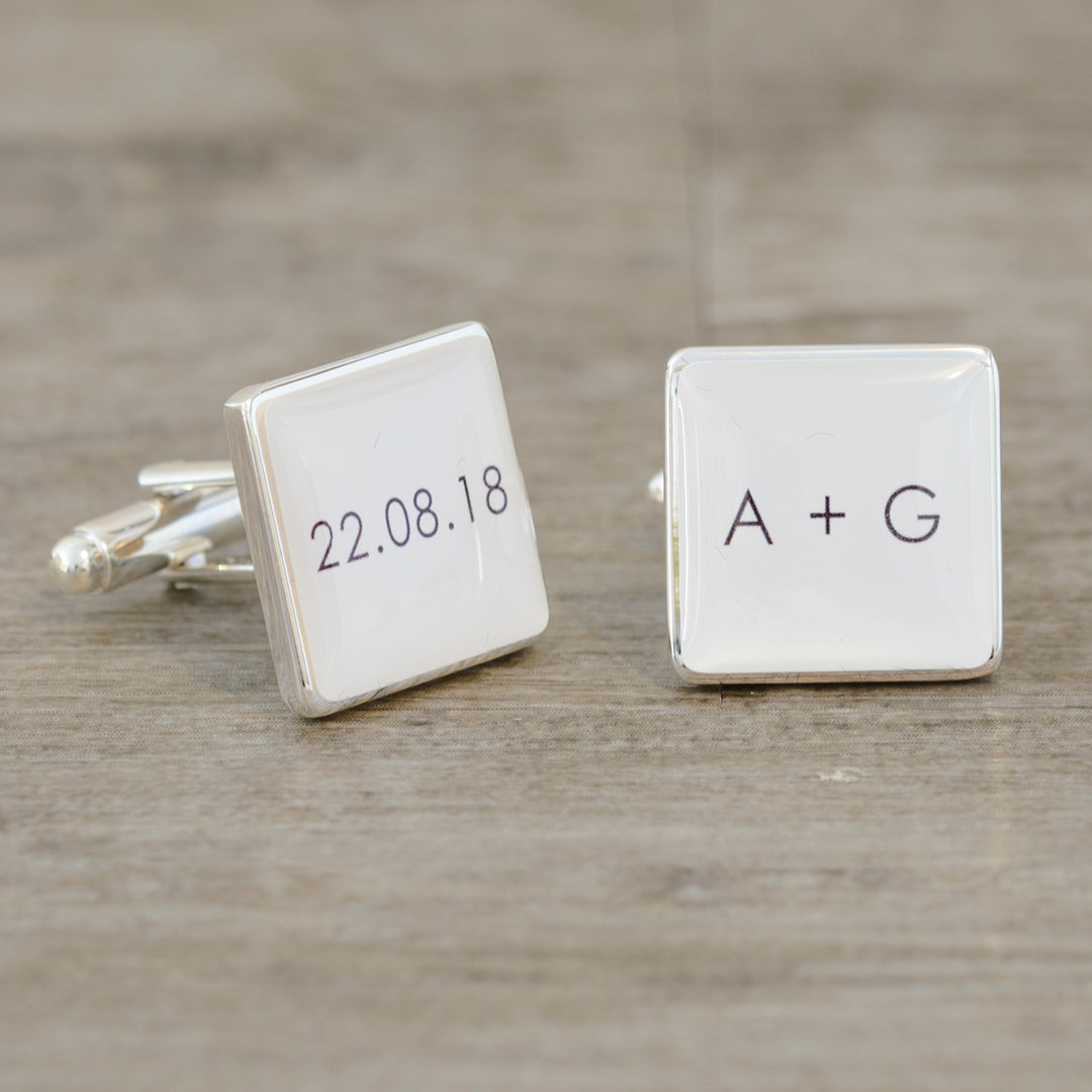 Personalised Initials &amp; Date Square Cufflinks