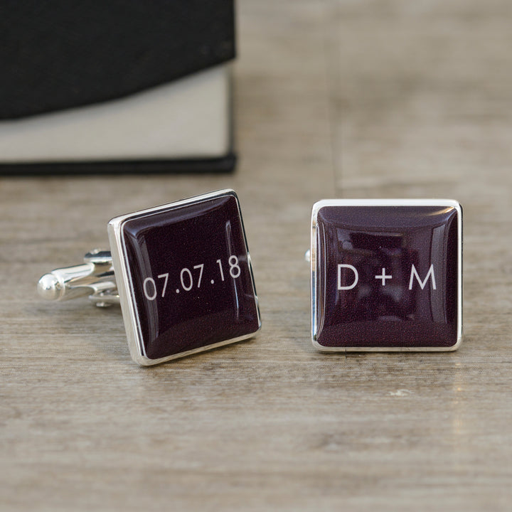 Personalised Initials &amp; Date Square Cufflinks