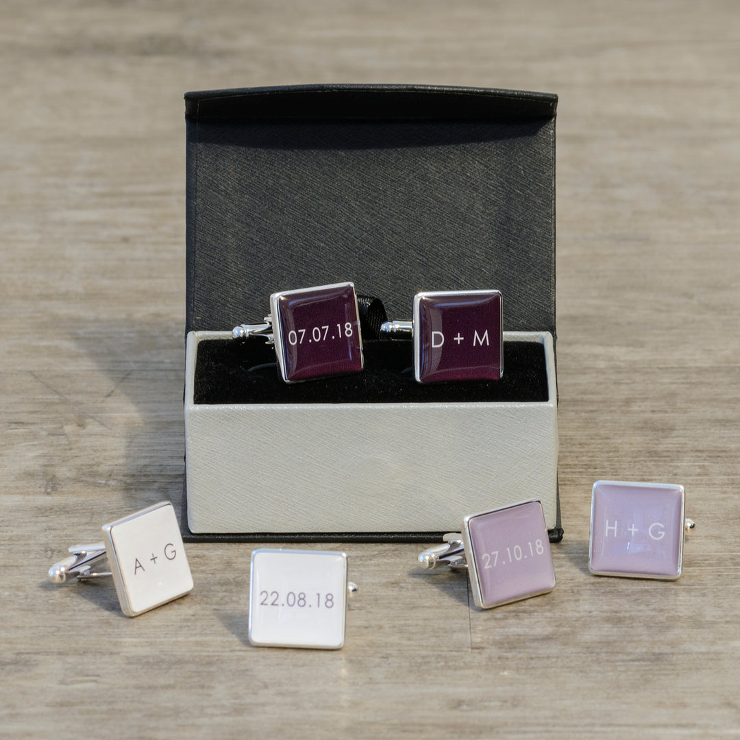 Personalised Initials &amp; Date Square Cufflinks