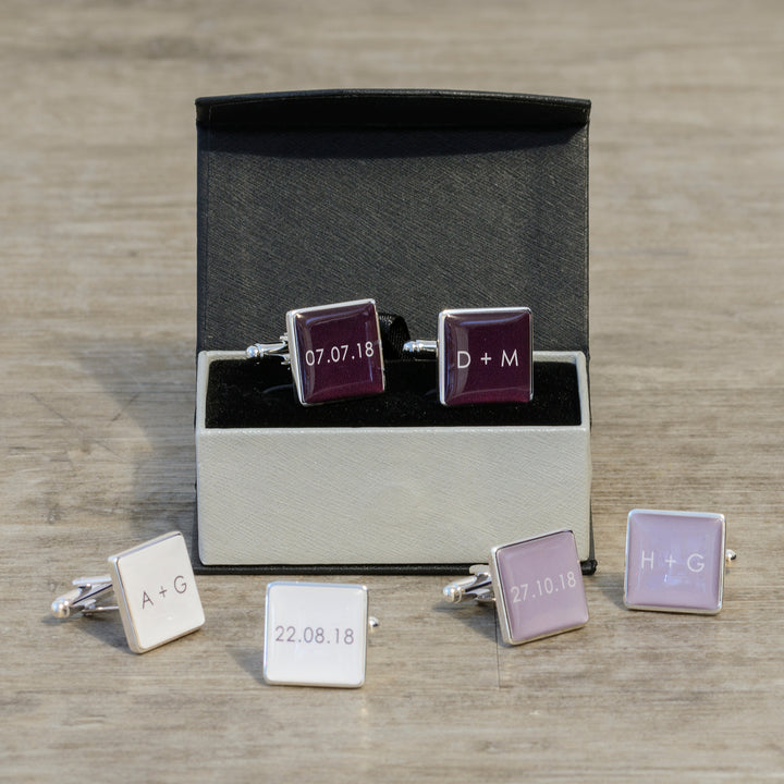 Personalised Initials &amp; Date Square Cufflinks