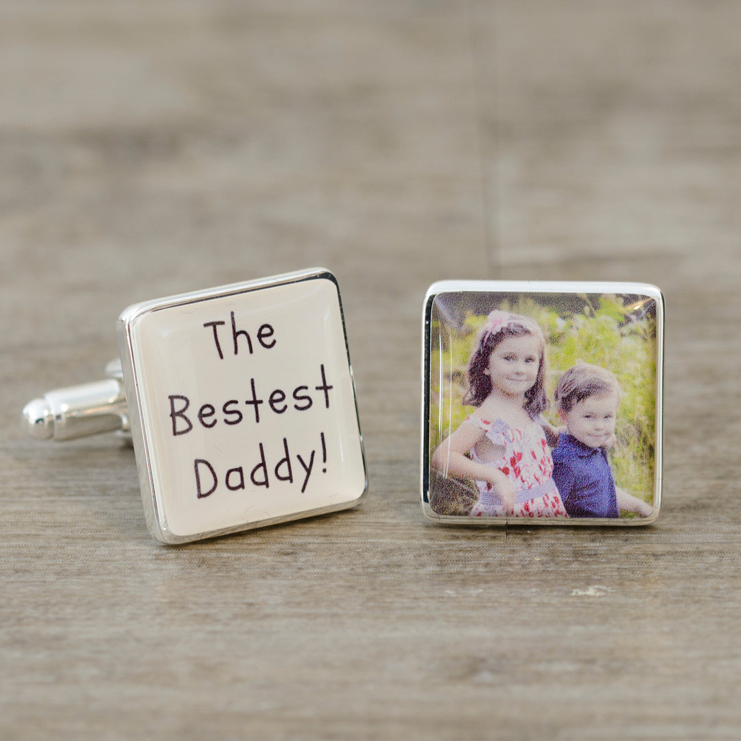 Personalised Bestest Daddy Photo Upload Cufflinks - Silver Finish