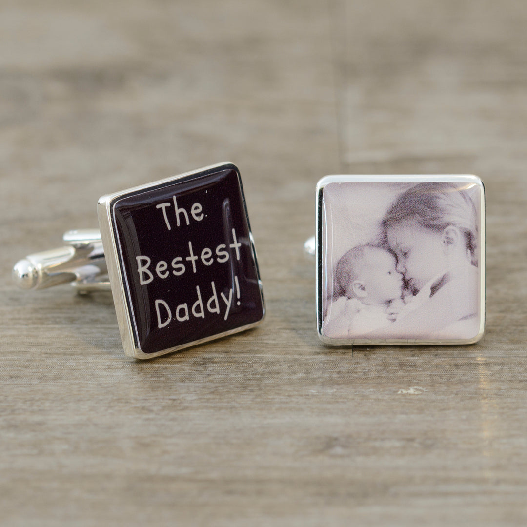 Personalised Bestest Daddy Photo Upload Cufflinks - Silver Finish