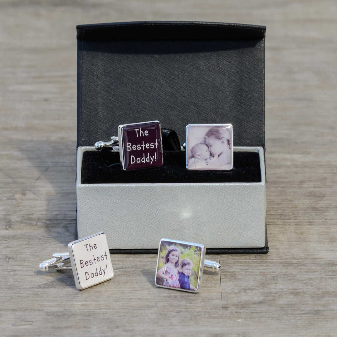 Personalised Bestest Daddy Photo Upload Cufflinks - Silver Finish