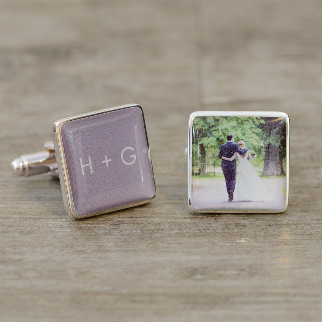 Personalised Initials &amp; Photo Upload Square Cufflinks
