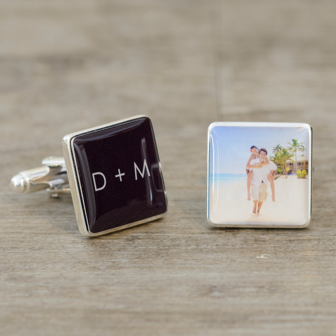 Personalised Initials &amp; Photo Upload Square Cufflinks