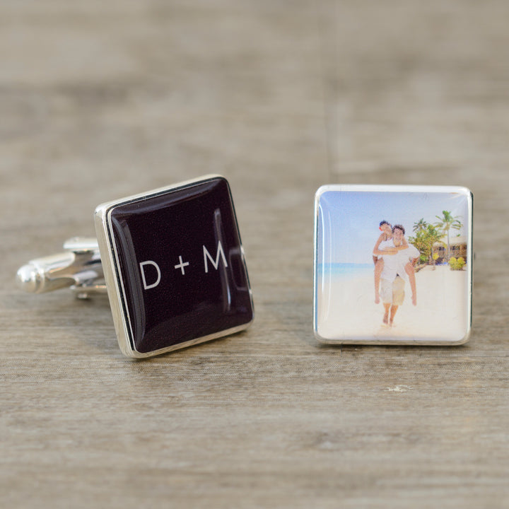Personalised Initials &amp; Photo Upload Square Cufflinks