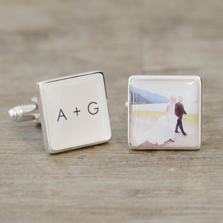Personalised Initials &amp; Photo Upload Square Cufflinks