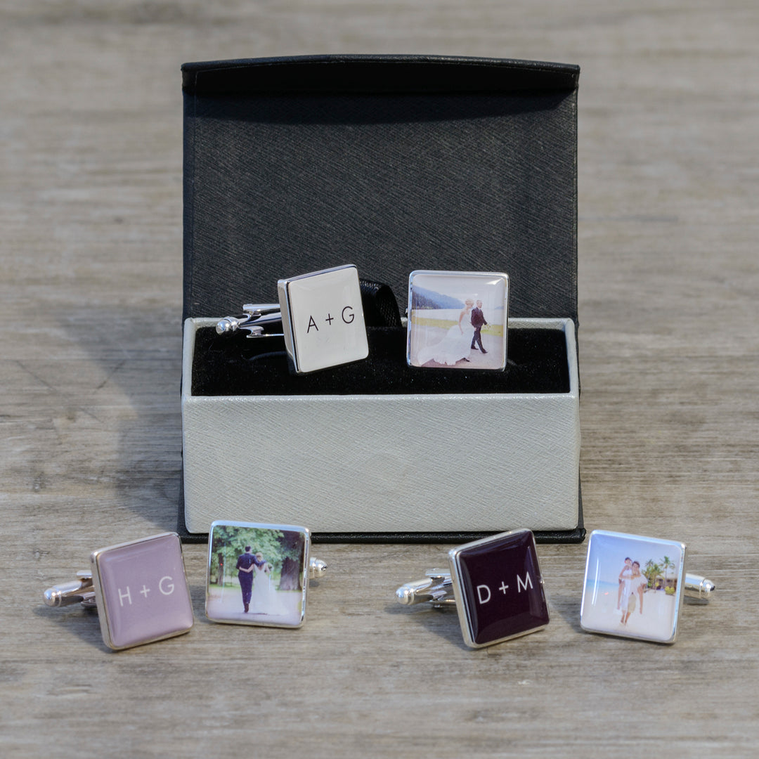Personalised Initials &amp; Photo Upload Square Cufflinks