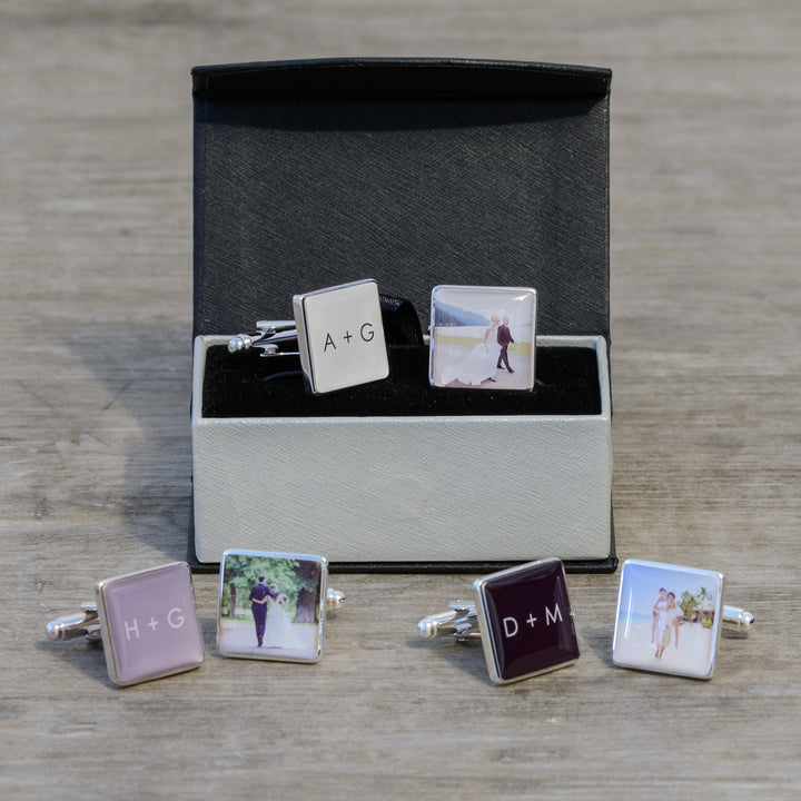Personalised Initials &amp; Photo Upload Square Cufflinks