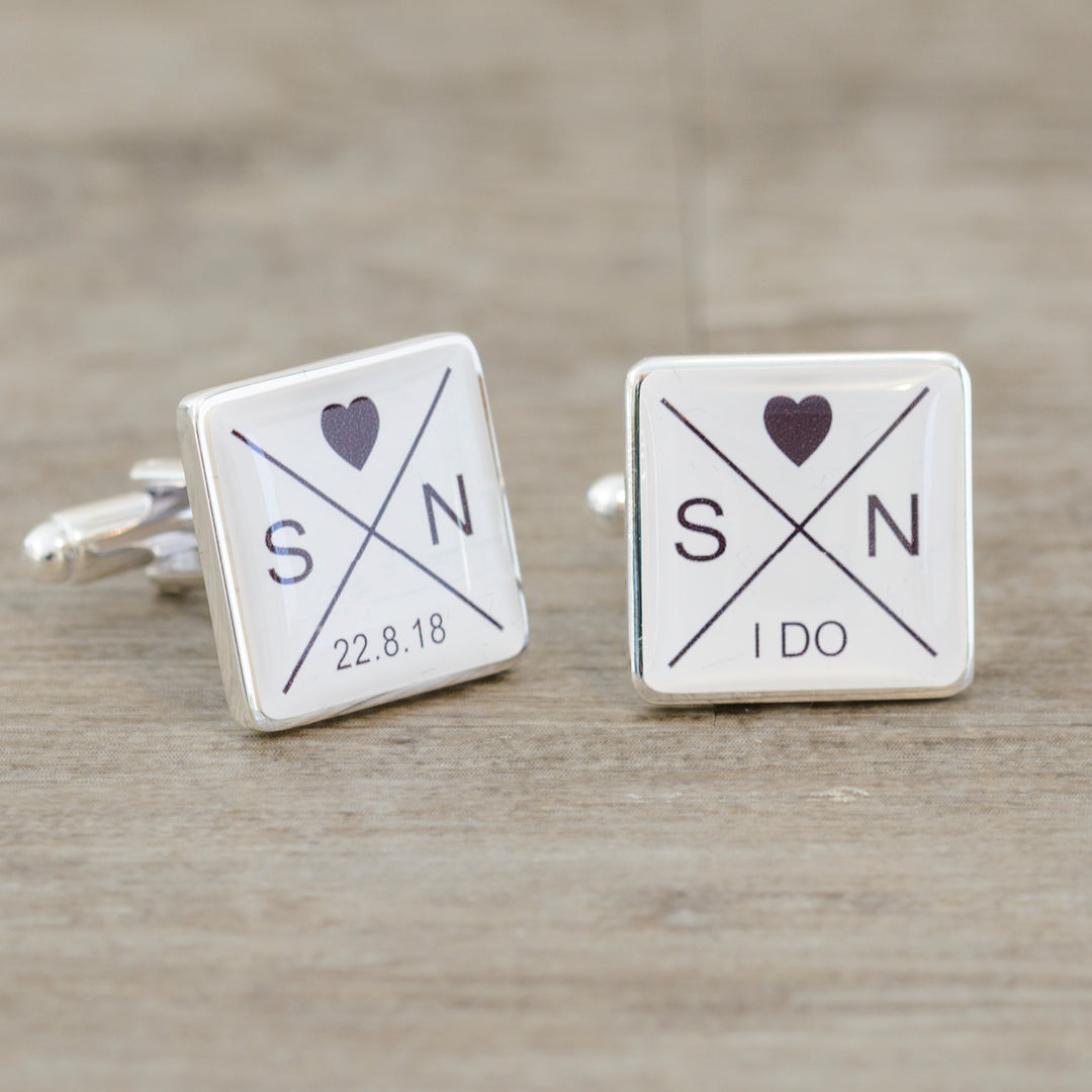 Personalised "I Do" Initials &amp; Date Square Cufflinks