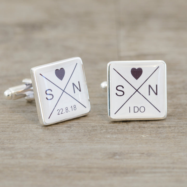 Personalised "I Do" Initials &amp; Date Square Cufflinks
