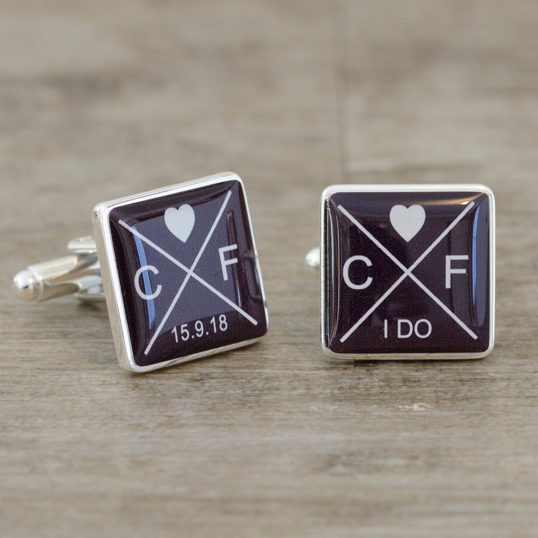 Personalised "I Do" Initials &amp; Date Square Cufflinks
