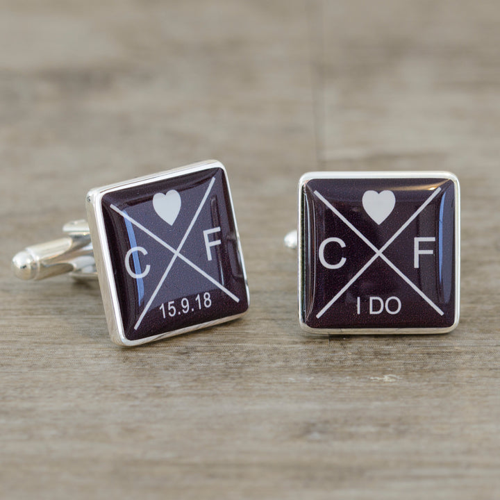 Personalised "I Do" Initials &amp; Date Square Cufflinks