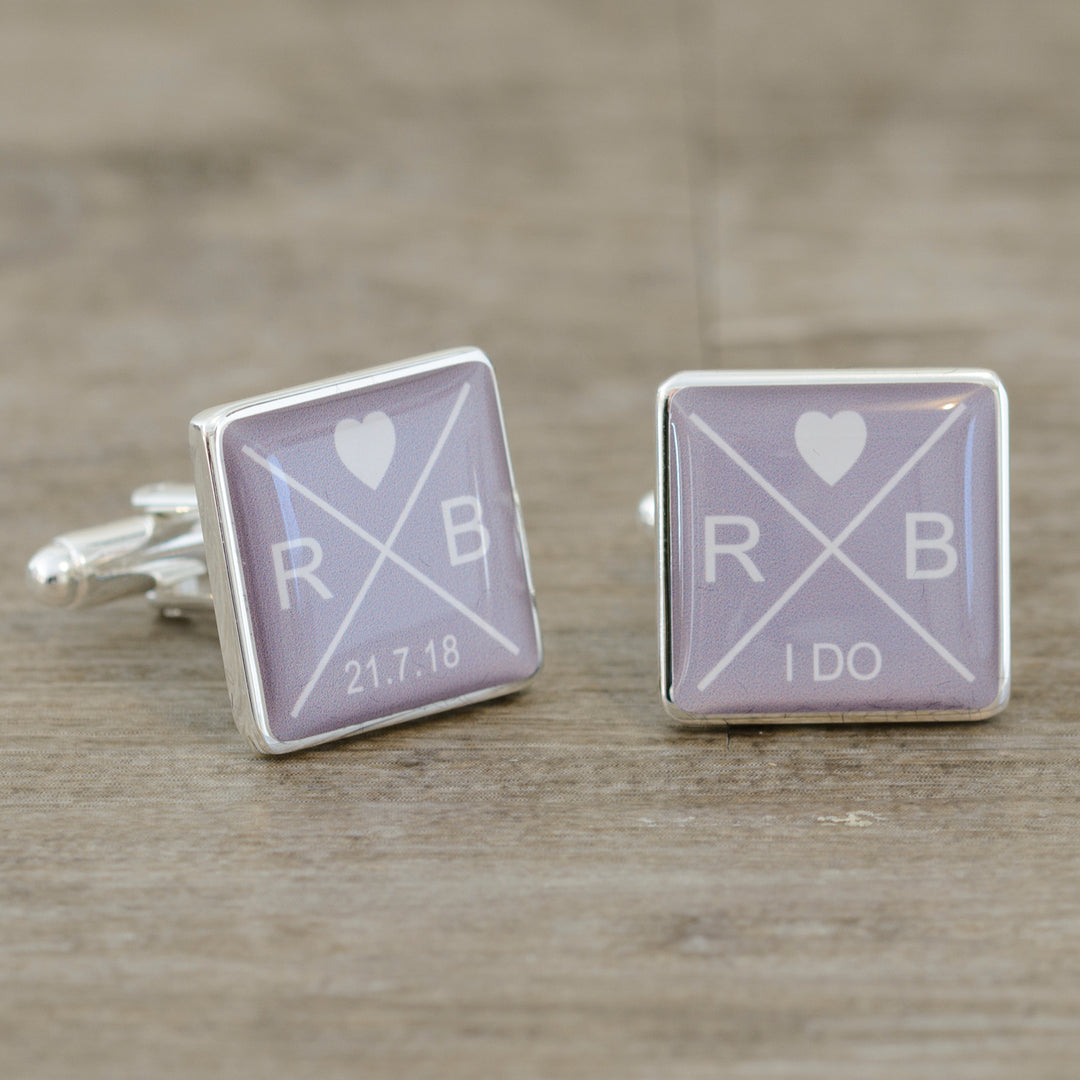 Personalised "I Do" Initials &amp; Date Square Cufflinks