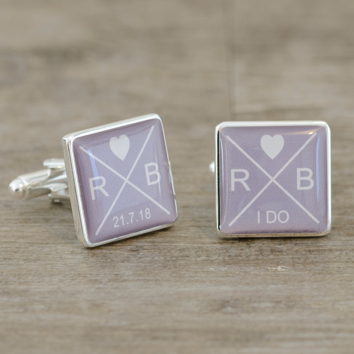 Personalised "I Do" Initials &amp; Date Square Cufflinks
