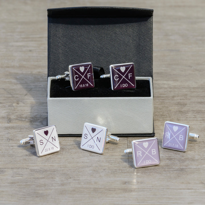 Personalised "I Do" Initials &amp; Date Square Cufflinks