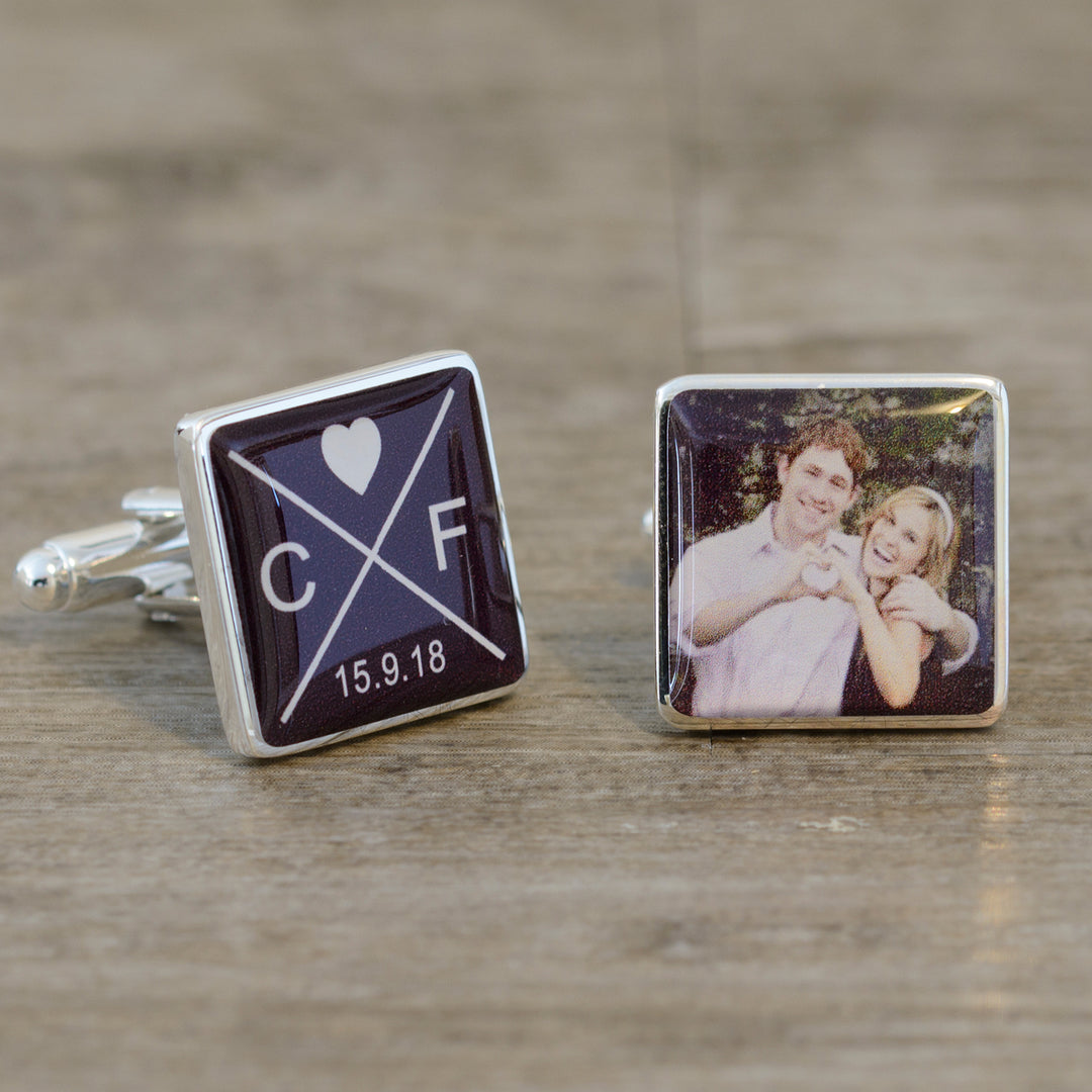 Personalised Initials, Date &amp; Photo Upload Cufflinks