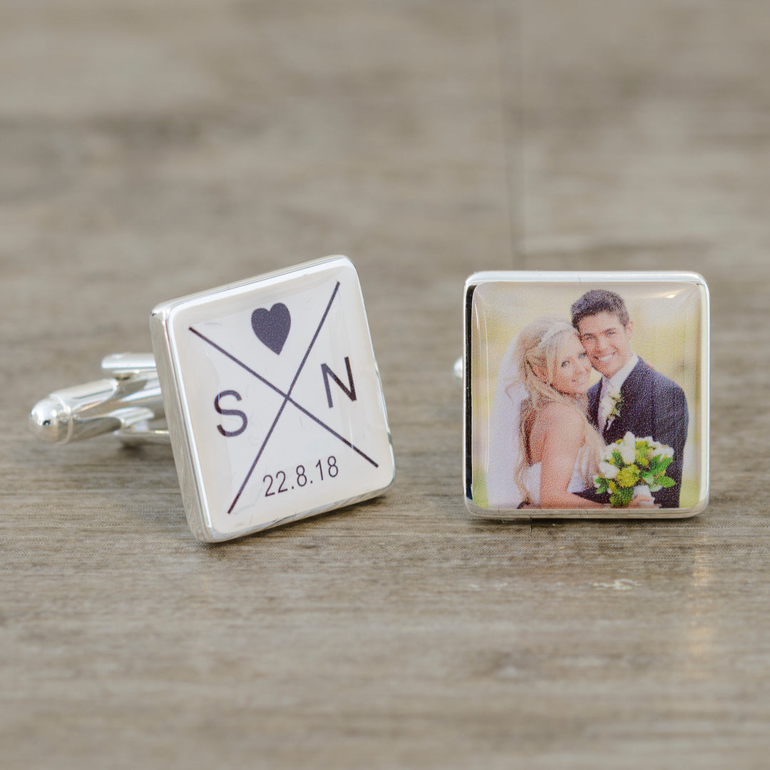 Personalised Initials, Date &amp; Photo Upload Cufflinks