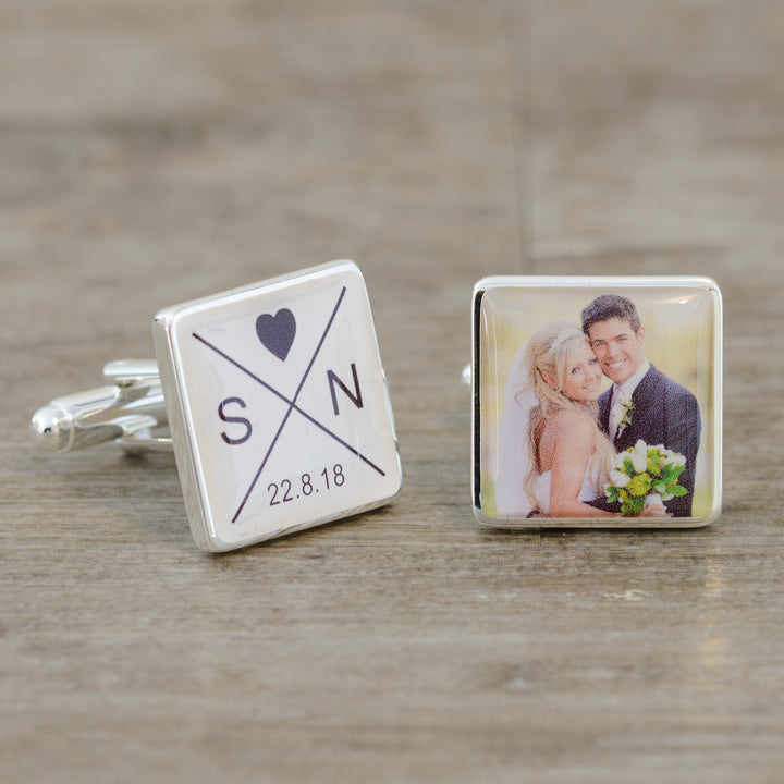 Personalised Initials, Date &amp; Photo Upload Cufflinks
