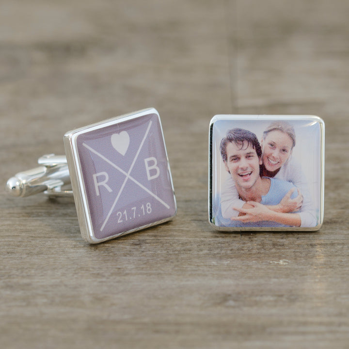 Personalised Initials, Date &amp; Photo Upload Cufflinks