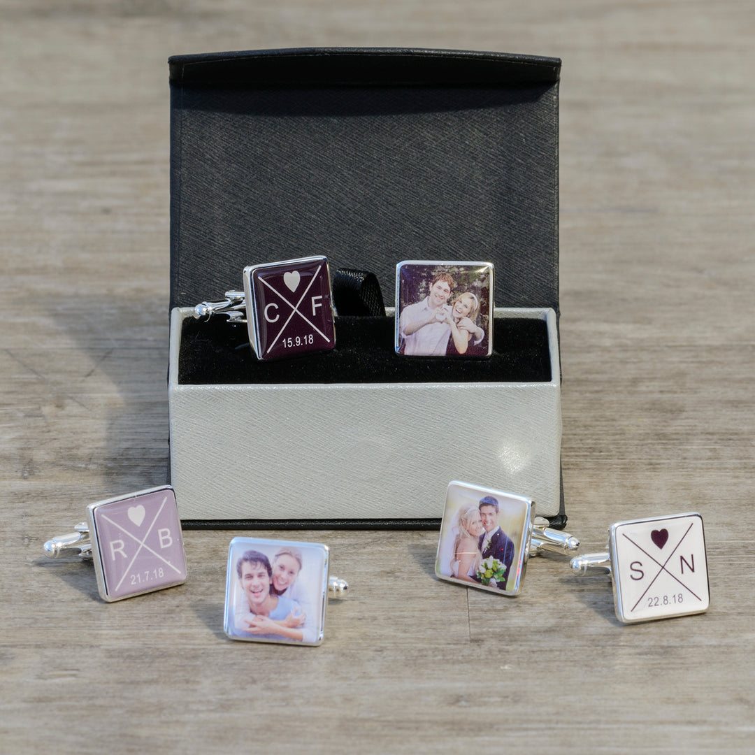 Personalised Initials, Date &amp; Photo Upload Cufflinks